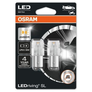 Диодна крушка (LED крушка) 12V, P21/5W, BAY15d, блистер 2бр. Osram оранжева светлина